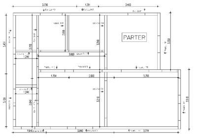 Plan parter. Nivelul cuprinde: living, dining, bucatarie, baie si