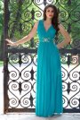 Rochie de ocazie turcoaz, lunga cu centura,