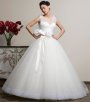 Rochie de mireasa corset, cu bretele din voal si funda in lateral,